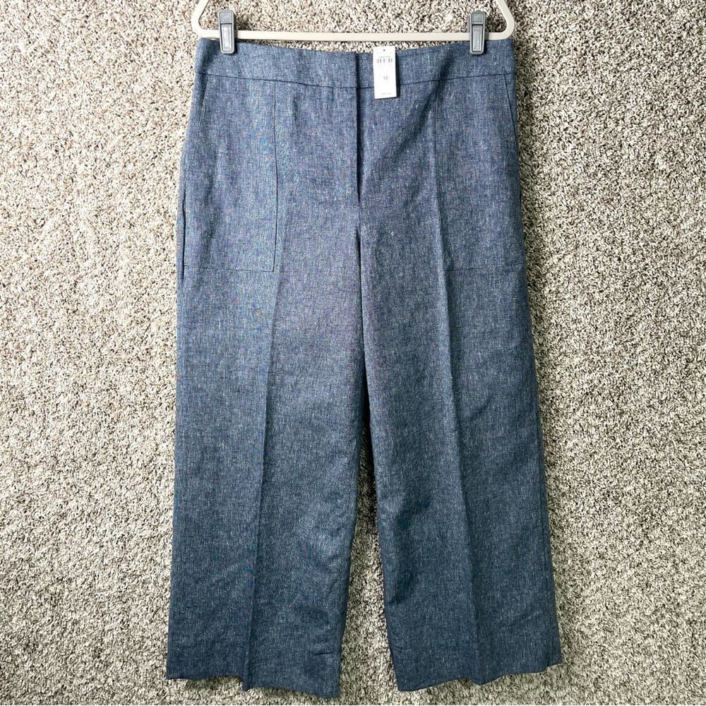 Ann Taylor Factory‎ Dress Pants Women’s 10 Wide Leg Crop Blue Linen Blend NWT